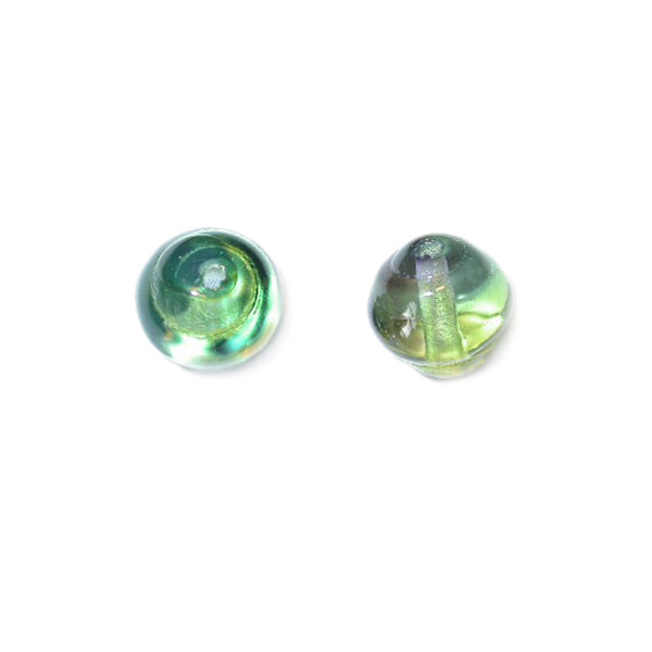 Round, green transparent glass bead