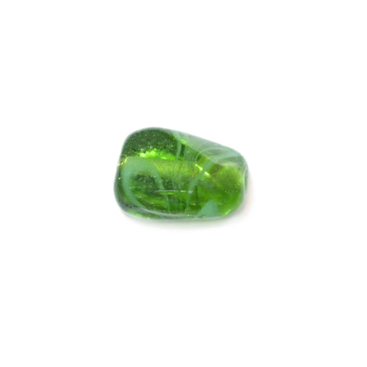 Green glass bead, painted with lighter green