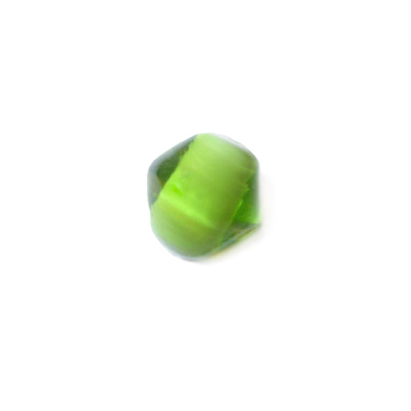 Green glass bead with white inside