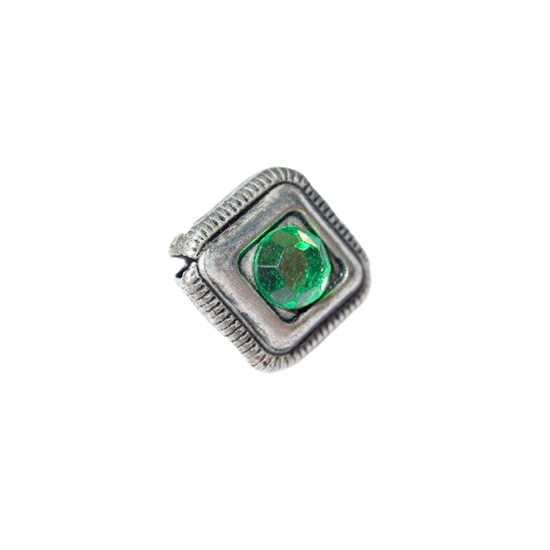 Metal bead with green rhinestone