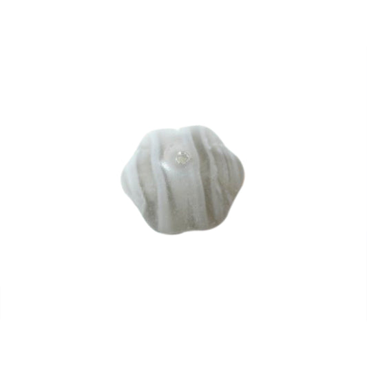 Grey frosted, eight cornered glass bead with stripes