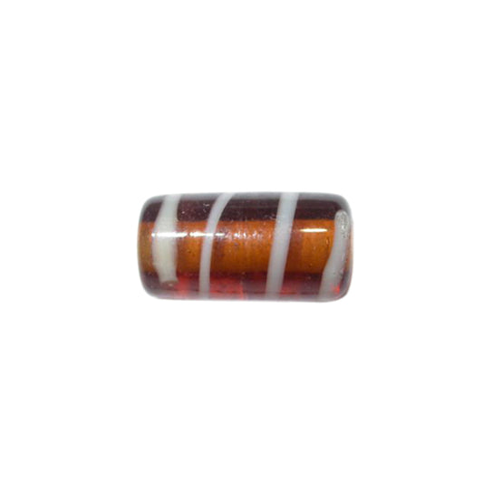 Brown glass bead with white stripes