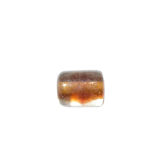 Transparent tubeform glass bead with brown inside