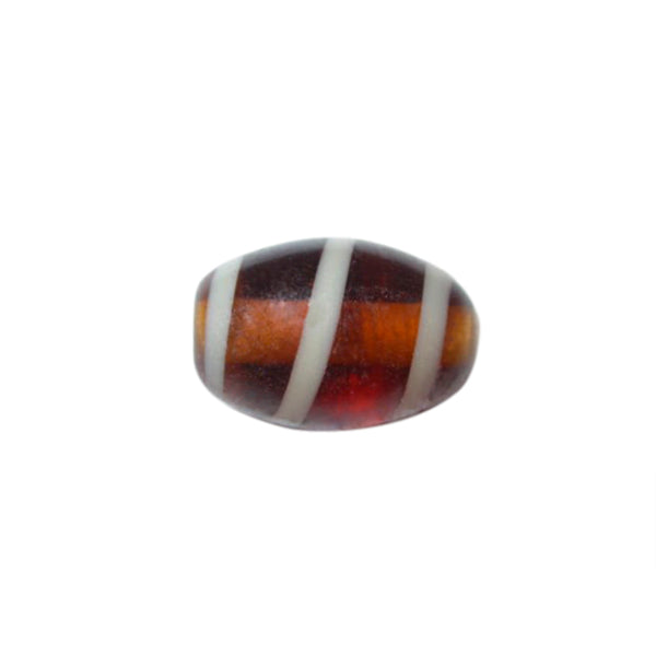 Brown oblong glass bead with white stripe