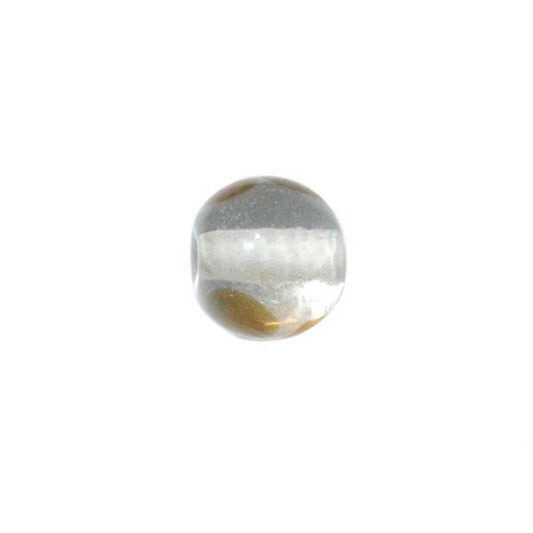 Round transparent glass bead with brown spots