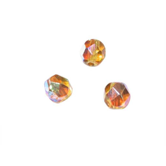 Topaz fire polished faceted glass bead 6mm