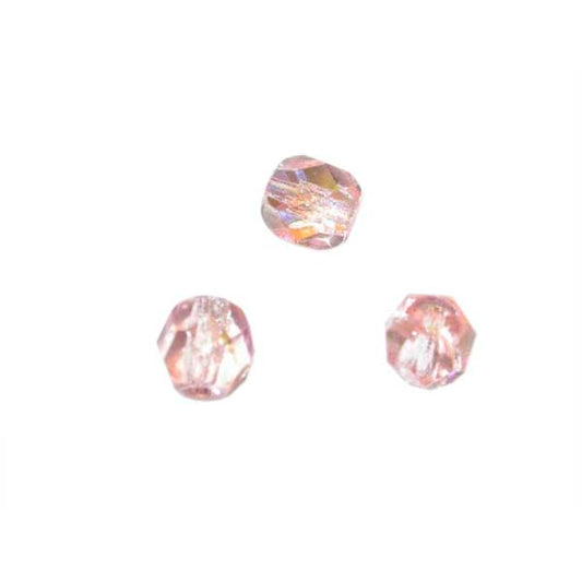 Rose quarts fire polished faceted glass bead 6 mm