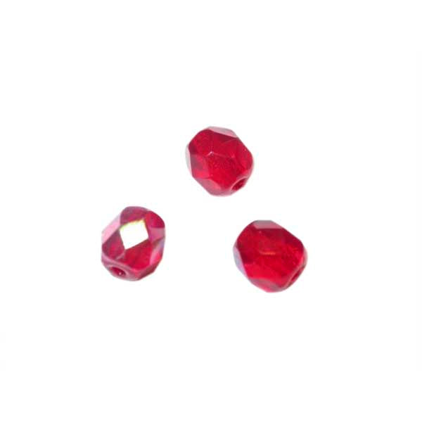 Ruby fire polished faceted glass bead 6 mm