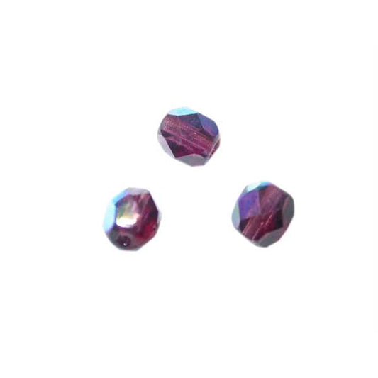 Amethyst fire polished faceted glass bead 6 mm