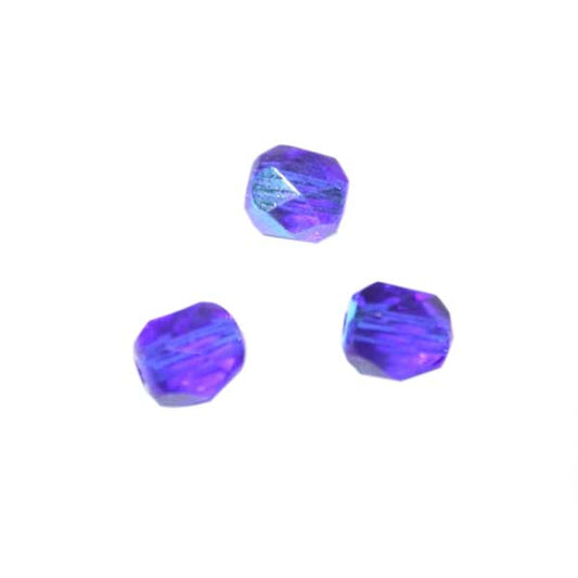 Sapphire fire polished faceted glass bead 6 mm