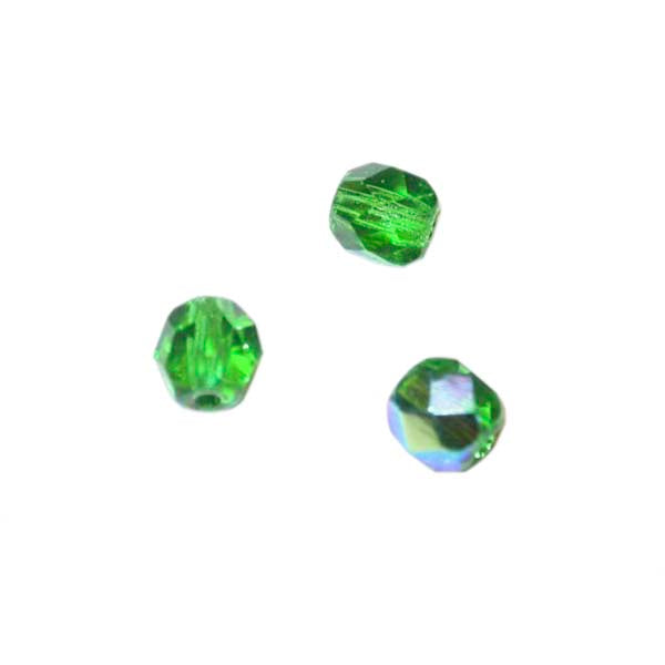 Emerald fire polished faceted glass bead 6 mm