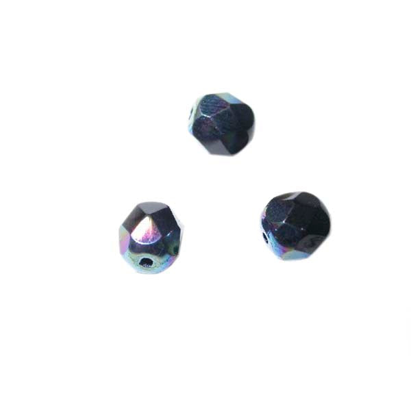 Onyx fire polished faceted glass bead 6 mm