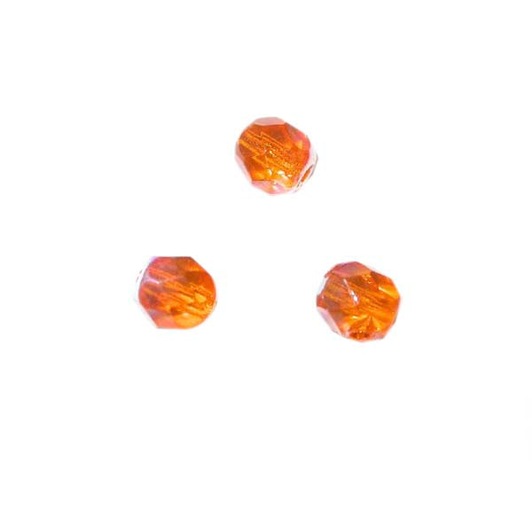 Orange fire polished faceted glass bead 6 mm