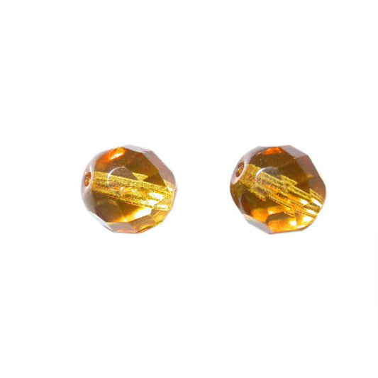 Topaz fire polished faceted glass bead 8 mm