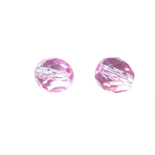 Pink fire polished faceted glass bead 8 mm