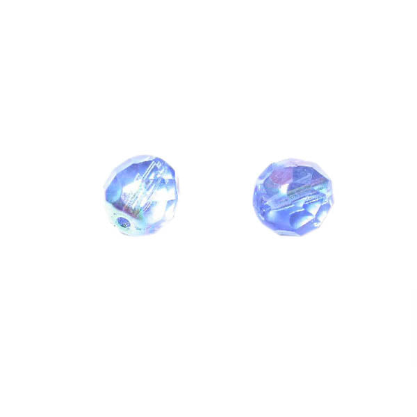 Blue fire polished faceted glass bead 8 mm