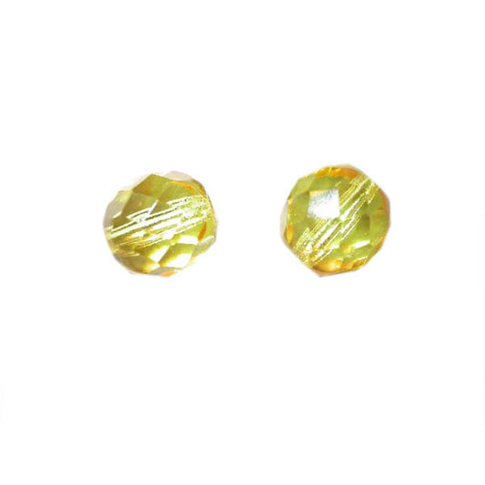 Yellow fire polished faceted glass bead 8 mm