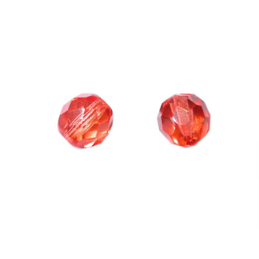 Dark orange fire polished faceted glass bead 8 mm