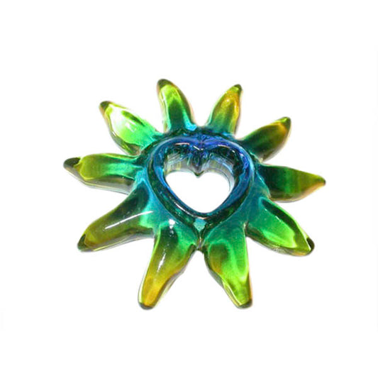 Green Acrylic sun with a heart in the middle