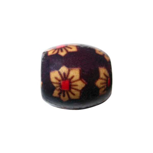 Wooden bead, brownpurple with flowers