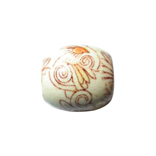 Wooden bead, beige with drawings