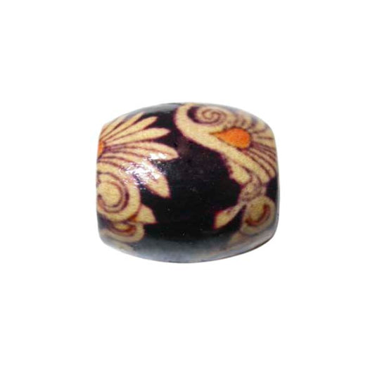 Wooden bead, blackbrown with drawing