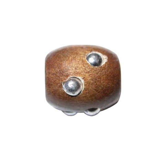 Wooden bead, brown with silvercoloured dots