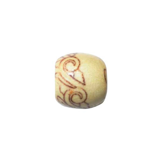 Wooden bead, Beige with drawing