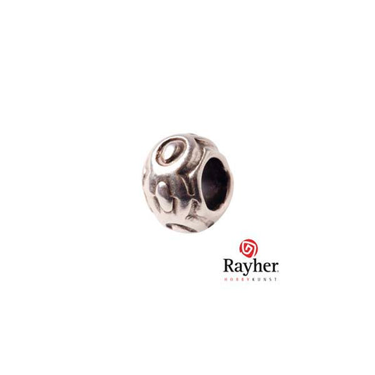 Silver colored metal bead with drawing