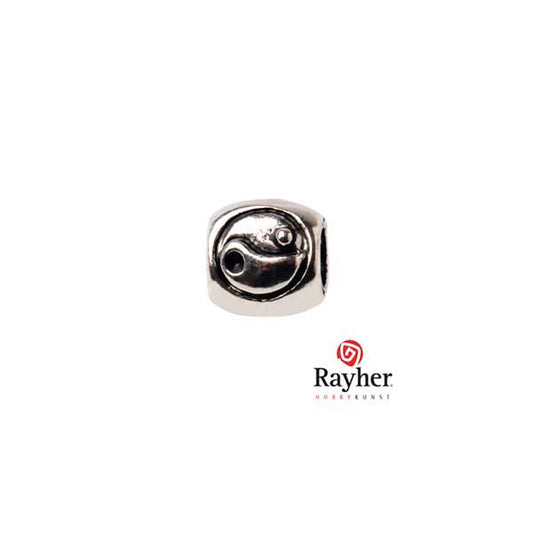 Silver colored metal bead with a kind of Yin yang decoraction