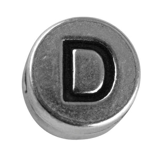 Silver colored metal letter bead "D" from Rayher