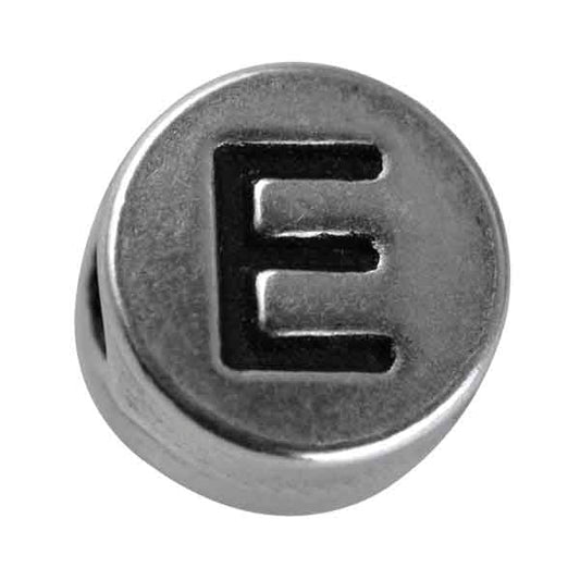 Silver colored metal letter bead "E" from Rayher