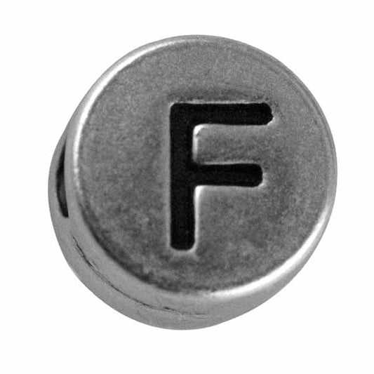 Silver colored metal letter bead "F" from Rayher