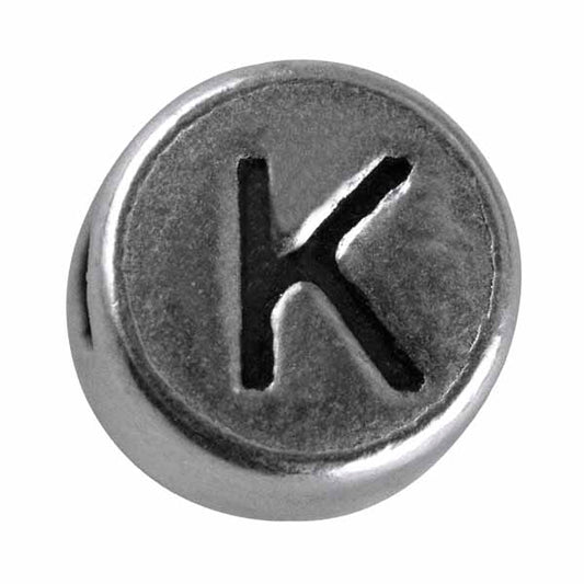 Silver colored metal letter bead "K" from Rayher