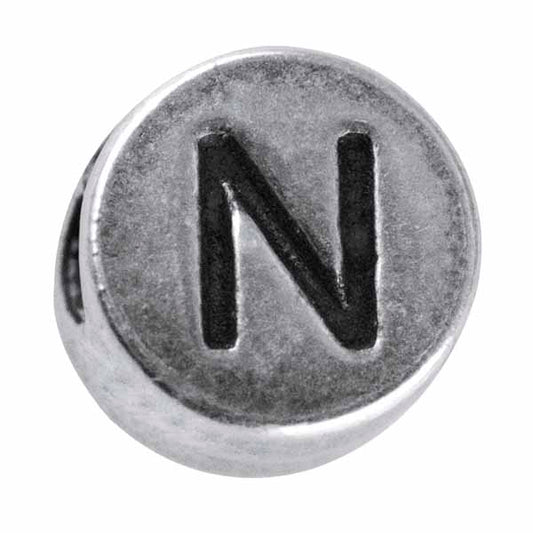 Silver colored metal letter bead "N" from Rayher