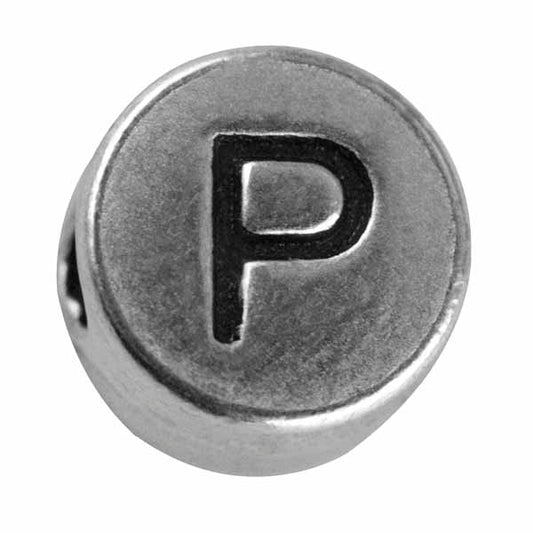 Silver colored metal letter bead "P" from Rayher