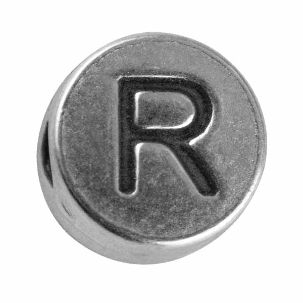 Silver colored metal letter bead "R" from Rayher