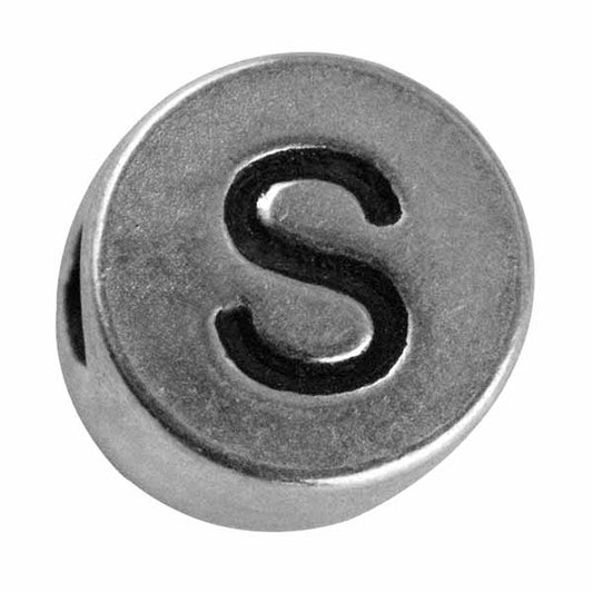 Silver colored metal letter bead "S" from Rayher