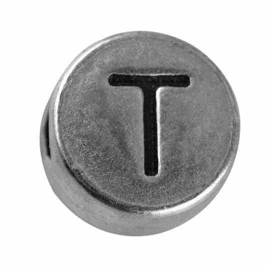 Silver colored metal letter bead "T" from Rayher