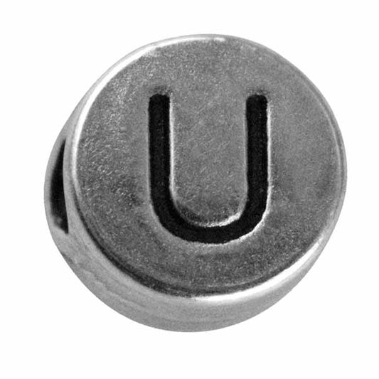 Silver colored metal letter bead "U" from Rayher