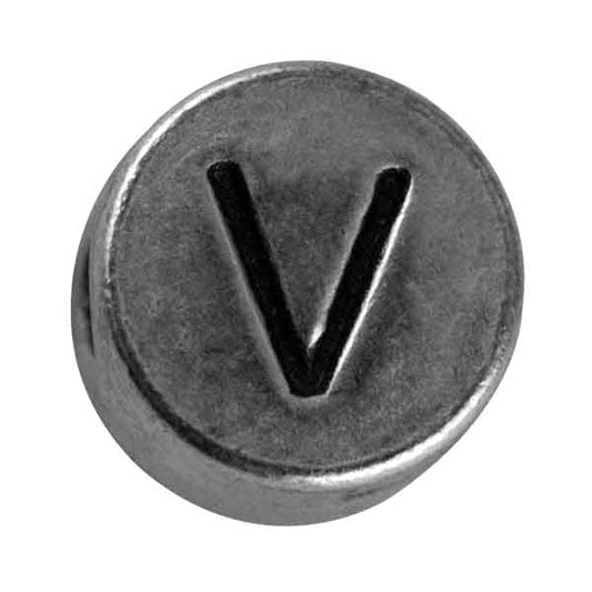 Silver colored metal letter bead "V" from Rayher