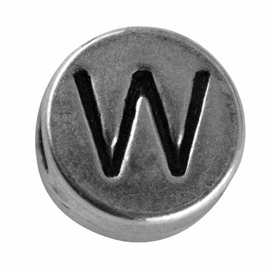 Silver colored metal letter bead "W" from Rayher