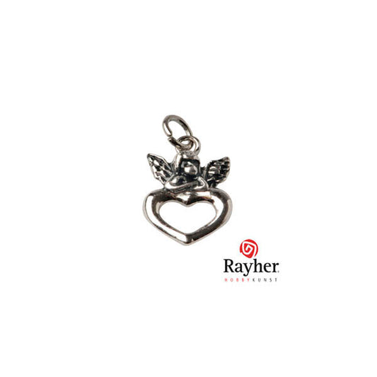 Silver colored metal pendant Angel with heart