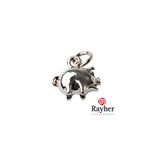 Silver colored metal pendant little Pig