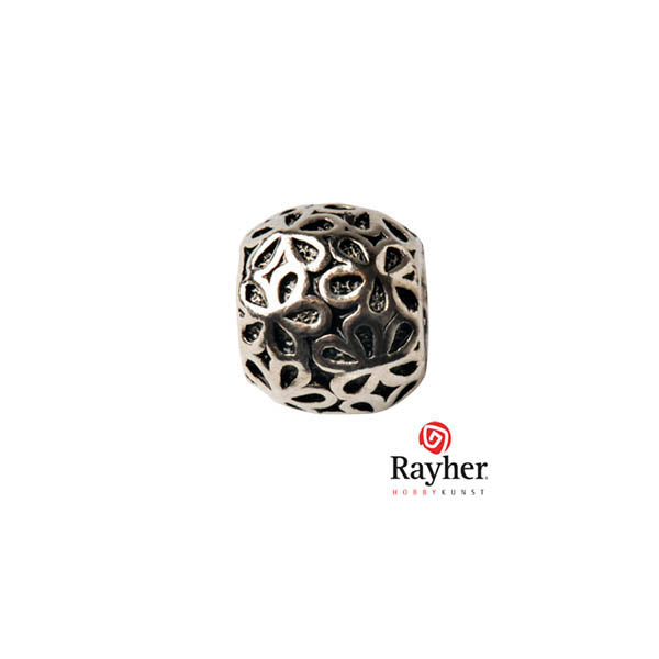 Silver colored metal bead with decoration