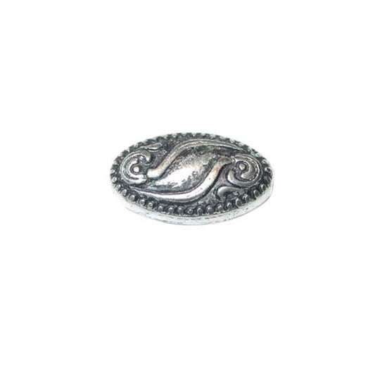 Decorated silver coloured bead with metalcoating