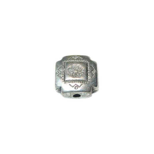 Square, silvercolored bead with metal coating