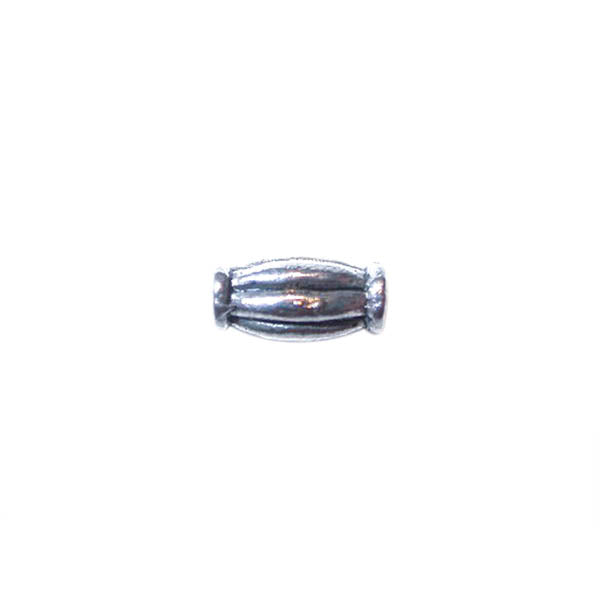 Silver colored metal bead with stripes