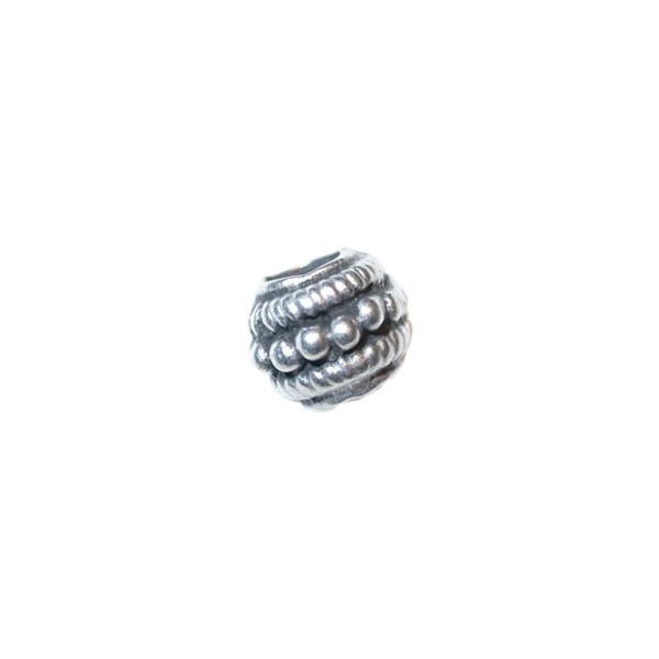 Silver colored metal bead with decoration