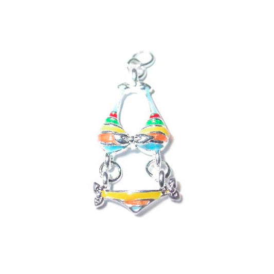 Bikini charm made of metal with yellow and blue